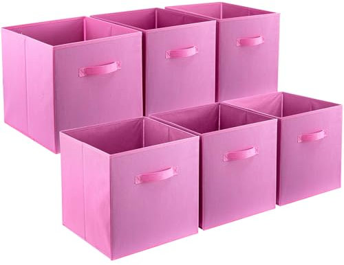 Youyijia 6Pcs Cube Storage Boxs Collapsible Fabric Cubes Organiser Folding Box for Laundry Toys Clothes Books Multi-purpose Storage Solutions Home Storage Bins (Pink, 33x33x34cm)