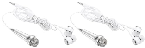 sourcing map 2Pcs Mini Microphone Tiny Microphone Portable Microphone Mini Mic with Earphone for Singing Voice Recording Video for Phone Computer Notebook Silver