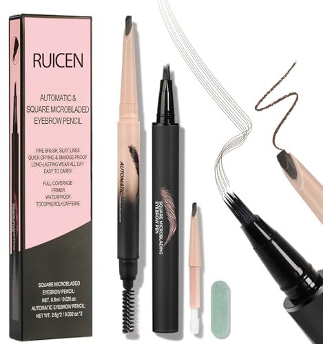 Eyebrow Pencil, Eyebrow Pen Set with Brow-Fection Angled Brush and Blade & Shade Brow Pencil, Draws Tiny Brow Hairs and Fills in Sparse Areas and Gaps, Up to 24HR Make Up Wear - 02# Brown
