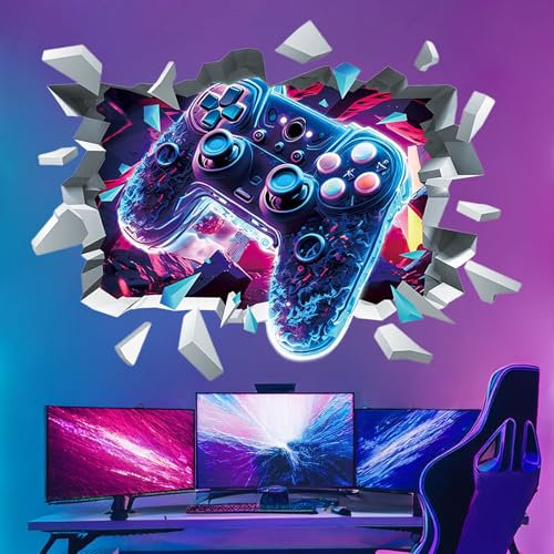 milaosk 3D Gamer Wall Stickers Adesivi Murali a Tema Gioco con Muro Rotto Games Adesivi da Parete Decorativi Murals Bambini Boy Teen Bedroom Stanza Gaming