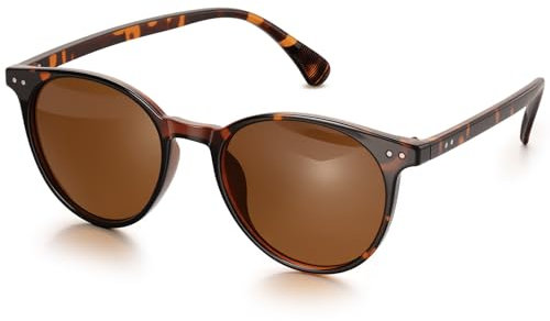 J.Fée Retro Sonnenbrille Damen Braun Elegant Rund Sonnenbrille Leo Sunglasses Woman Vintage Sonnenbrillen UV400 Schutz, Brauner Gläser mit Nieten, 1 Paar