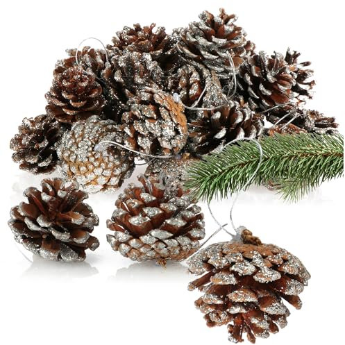 COM-FOUR® 30x Anhänger Tannenzapfen mit silberfarbenen Spitzen - Pinienzapfen als Weihnachtsdekoration - Zapfen Deko zum Anhängen - Bastel Set - Weihnachtsschmuck (30 Zapfen - silberfarben)