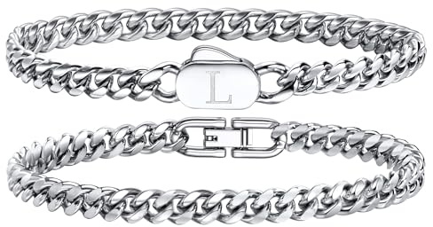 YADOCA Armband Herren mit Buchstaben Edelstahl Panzerkette Silber Armbänder für Herren Gravur A-Z Personalisiert Jahrestag Vatertag Geburtstagsgeschenk für Männer Papa Freund Sohn Jungen