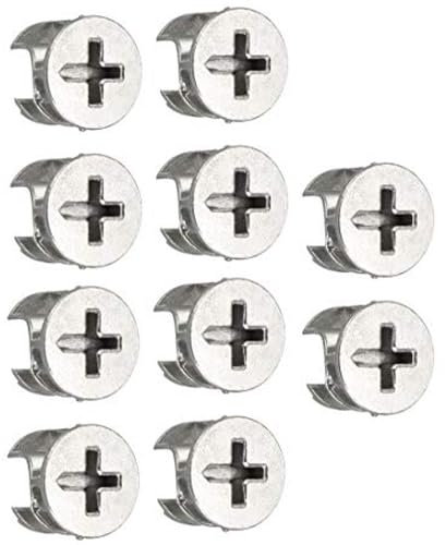 TA-VIGOR 10Pcs Furniture Connecter Cam Lock Nuts Fittings, 15mm x 12mm Screw Eccentric Fasteners for Cabinet Drawer Dresser Wardrobe Furniture Panel Connecting, Silver
