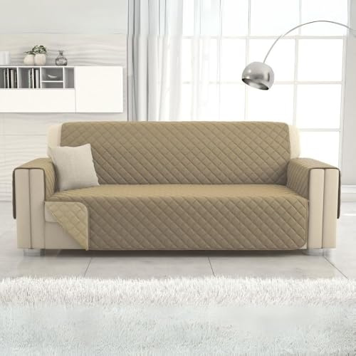 L'ANTICO ARCOLAIO - Copridivano 3 Posti con Braccioli, Copridivano Antigraffio Gatto e per Cani, Antiscivolo in Microfibra Double Face - Beige/Tortora