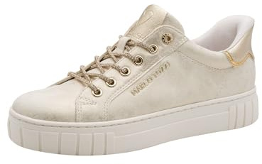 Marco Tozzi Damen Sneaker weiches Feel Me Wechselfußbett weiches Innenfutter Modern, beige (Dune MET.Comb), 42 EU