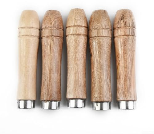 BlissfulAbode Juego de mango de madera para lima, 5 piezas con collar de metal, 9 cm para taladro manual y escofina