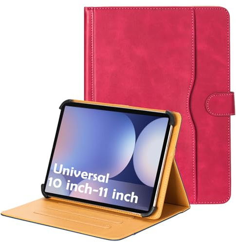 Universal 10–11 Inch Tablet Case, PU Leather Folio with Stand & Pocket(Red)