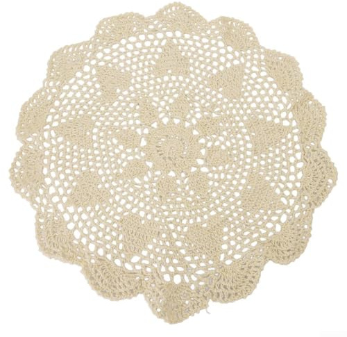 Vilgftyiet Runde Vintage-Spitzen-Tischdecke, Häkeldeckchen, geeignet für dekorative Verwendung zu Hause und im Restaurant (60 cm, beige)