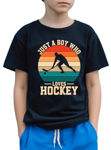 Just a Boy Who Loves Hockey Kids Toddler Boys Shirt Short Sleeve Cotton T-Shirt Top(Black Hockey,4-5T)