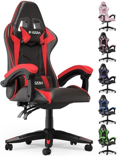 Racingreat Gaming Stuhl Ergonomisch, 90°–135° Neigungswinkel (Rot) | PU-Leder, Memory-Schaum, öhenverstellbar & 360° drehbar, Zocker Stuh, Junge Erwachsene Gamer Büro Pause Familien