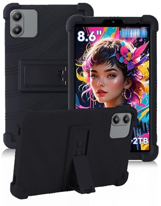 Coque pour Blackview Link2/Blackview Link 2 8 Pouces,daunke Silicone Souple,avec Support Rabattable,Légère aux Chocs,Anti-Rayures,Protection complète,Noir