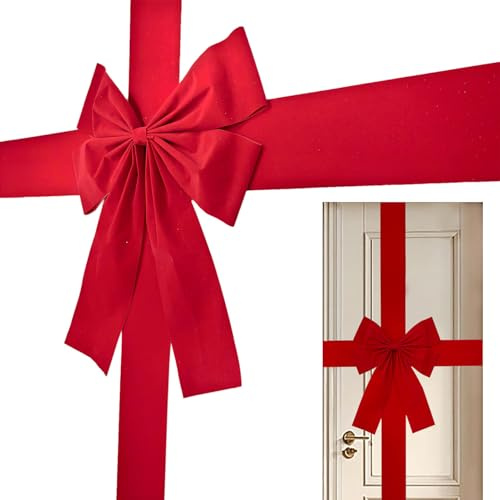 Sucritude 200 X 420cm Grand Ruban Rouge pour Porte, Noeud De Noel pour Porte D Entree, Décoration De Fête, pour Décoration De La Maison, Guirlande, Cuisine, Salon, Intérieur Et Extérieur, Vacances