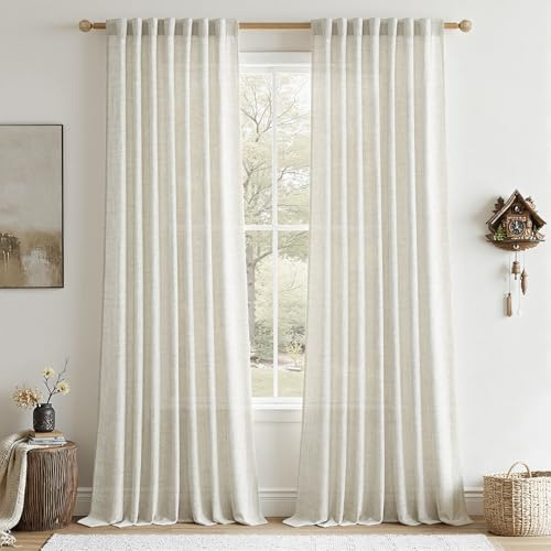 CUTEWIND Vorhänge Beige Leinen Halbtransparent 2er Set Gardinen Wohnzimmer Modern H 245 x B 140 cm, Vorhang Beige Leinenoptik Schlafzimmer Curtains Living Room, mit verdeckten Schlaufen
