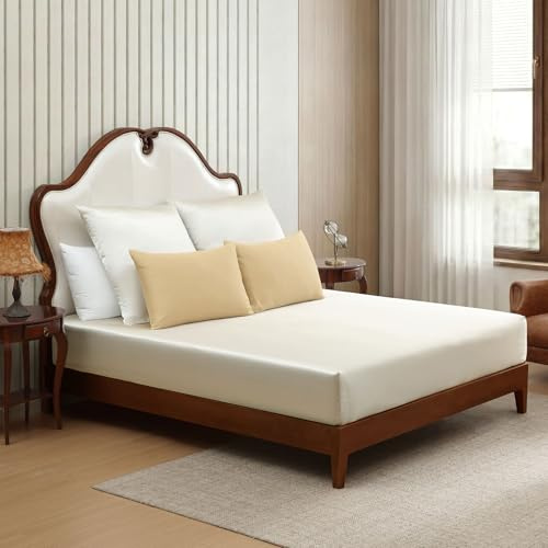 ClevaHome Satin Spannbettlaken Set 3 teilig, 140 x 200 cm,bis 28 cm, Beige-grau