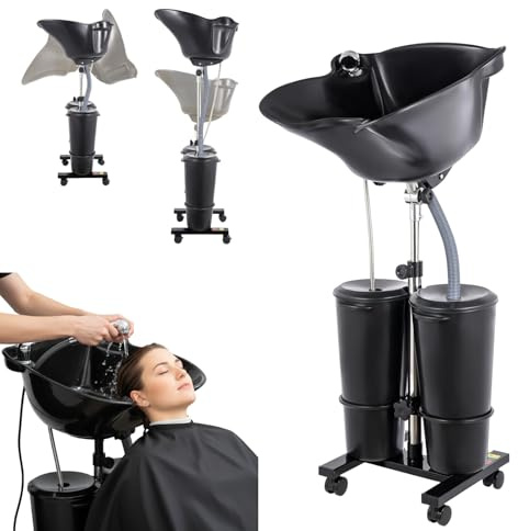 LENJKYYO Bac à shampoing domicile, lave tête domicile portable avec double seau 10L et pompe électrique, réglable en hauteur et inclinaison, bac lavage cheveux domicile pour coiffure, personnes âgées
