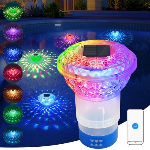 DAJASD Dosierschwimmer Pool, 7 Farben Dosierschwimmer Whirlpool, Chlorschwimmer Pool mit Bunte Lichter, Solar Poolbeleuchtung mit Fernbedienung, für Hot Tub und Großraumpool, Einstellbare Freigabe