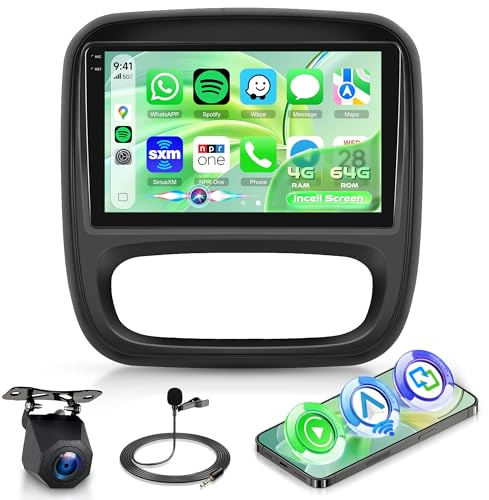 4G+64G Android Radio Coche para Renault Trafic 3 Opel Vivaro B FIAT Talento Nissan NV300 Inalámbrico Carplay Android Auto, 9 Pulgadas Incell Pantalla Radio GPS WiFi Bluetooth FM/RDS/EQ Cámara Trasera