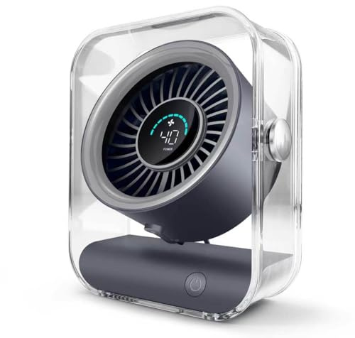 LUODIRGB Piccolo ventilatore da tavolo, ultra silenzioso, 100 velocità, display digitale, batteria da 3000 mAh, flusso d'aria turbo, rotazione di 90°, ventilatore da tavolo USB portatile per camera da