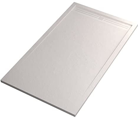 Receveur de douche modèle Grid- Texture Pierre et antidérapante - avec grille en acier et siphon - Blanc - 90 x 110