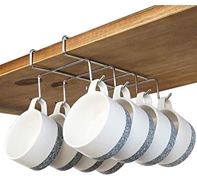 DesignerBox Under Shelf Mug Holder, 304 Stainless Steel 8 Hooks Cup Rack Under Shelf Hanging Drying Coffee Mug Holder Rack, Fit for the Cabinet 1.1 or Less (8 hooks / 1.1)