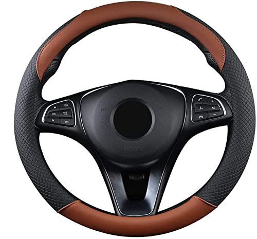SFONIA Auto Lenkrad Abdeckung Lenkradschutz Lenkradhülle PU Leder Universal 37-38cm/15 Rutschfest Atmungsaktiv Langlebig (Braun)