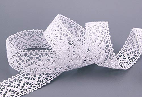 finemark 15 m x 25 mm Spitzenband Emma Weiss Meterware Spitze Häkelband Baumwollmischung Natur Optik Dekoband gehäkelt Spitzenborte