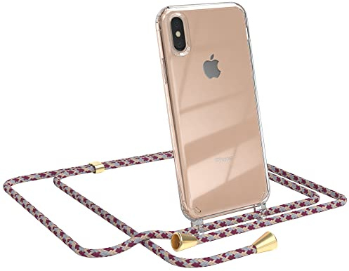 EAZY CASE Handykette kompatibel mit iPhone X/XS Handyhülle mit Umhängeband, Handykordel mit Schutzhülle, Silikonhülle, Hülle mit Band, Stylische Kette für Smartphones, Rot Camouflage