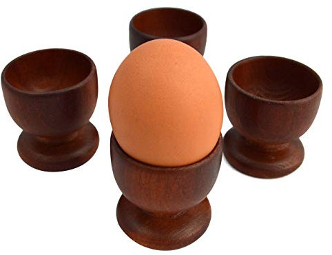 Set de 4 tazas de huevos de madera, marrón.