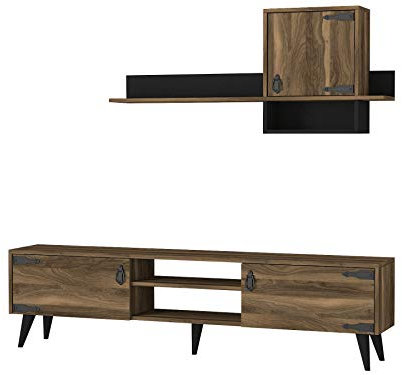 moebel17 4746 Anthes Wohnwand TV Lowboard Sideboard Anbauwand, Wandregal mit Tür, Metallgriffe, Walnuss, Wohnzimmer, Holz, Korpus eigenes Design, 180 x 41 x 30 cm