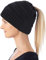 Hatstar Damen Beanie Mütze mit Zopfloch | Strickmütze für Pferdeschwanz | Ponytail Beanie gestrickte Mädchen Wintermütze | weich & warm (schwarz)