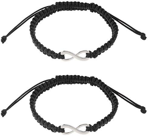 OTOTEC 2 Stücke Unendlichkeit Form Paar Passende Beziehung Geflochtene Armbänder Set Handgemacht Für Immer Liebe Freundschaft Einstellbare Schwarz