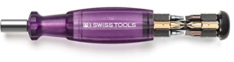 PB Swiss Tools Bit Handhalter Schraubendreher PB 6464 | 100% Swiss Made | Schraubendreher magnetisch mit Bits im Griff, inklusive Schlitz 2/3/4, PH1/PH2, T10/T15/T20 Bits, Violett