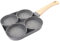 Pentola per friggere a 4 fori, padella antiaderente per pancake all'uovo con manico in legno, compatibile con fornello a induzione, fornello a gas, fornello elettrico in ceramica