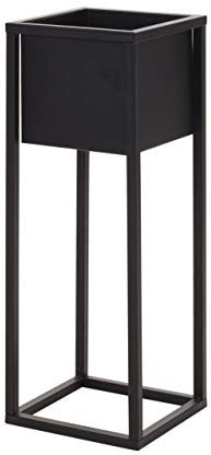 Portavaso in metallo nero con vaso nero, 60 cm, supporto quadrato