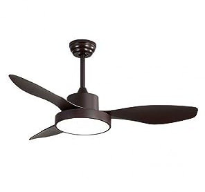 TODOLAMPARA - Ventilador de techo con luz LED 40W modelo HAYATE Marrón, 3 tonalidades de luz con memoria, 3 aspas, 3 velocidades, control remoto, temporizador, tamaño mediano