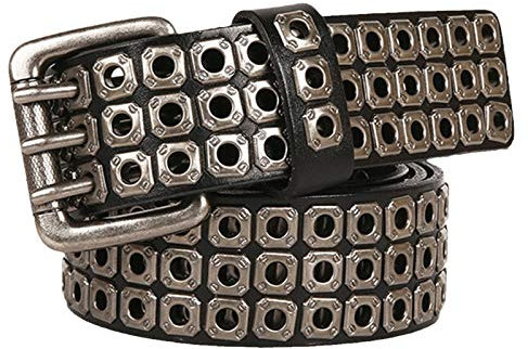 YZJYB Herren Damen Nietengürtel im Vintage Style Punk Hip Hop Ledergürtel Breiter Gürtel mit Nieten und Strass 105cm-125cm Länge,Schwarz,115CM