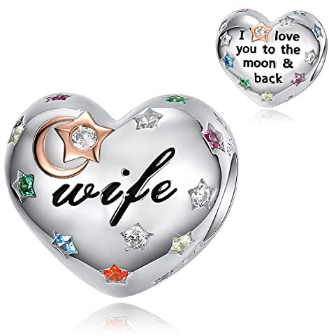FOREVER QUEEN Damen Charms Ich liebe dich bis zum Mond und zurück Herz Charms Anhänger 925 Sterling Silber Charms Liebe Ehefrau Charms Für Armbänder Halskette