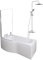 1700 x 900mm Left Hand P-Shaped Curved Shower Bath Bathroom Bathtub Glass Shower Screen Front End Panel & Thermostatic Mixer Shower Set Handheld Chrome Square Rainfall Head