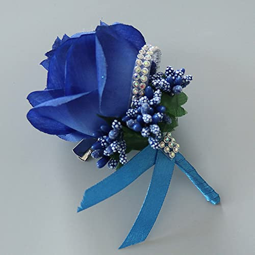 4 Stück Ansteckblume Hochzeit mit Anstecknadel Seidenband,Künstliche Rose Blume Hochzeitsbrosche,Hochzeit Zubehör Brautaccessoires,Boutonniere für Hochzeiten Bankette Jubiläumsdaten (Königsblau)