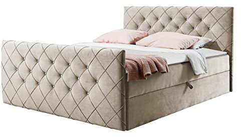 Boxspringbett mit Polsterkopfteil und Fußteil Utren, Polsterbett mit 2 Bettkästen, Matratze, Topper, Bettgestell, Doppelbett, Bett für Schlafzimmer (120 x 200 cm, Amor Velvet 4303)