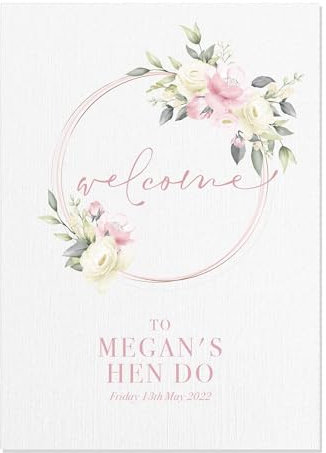 Personalised Pink Floral Welcome Sign for Wedding/Hen Do/Birthday Party/Baby Shower (FC5) (A3)