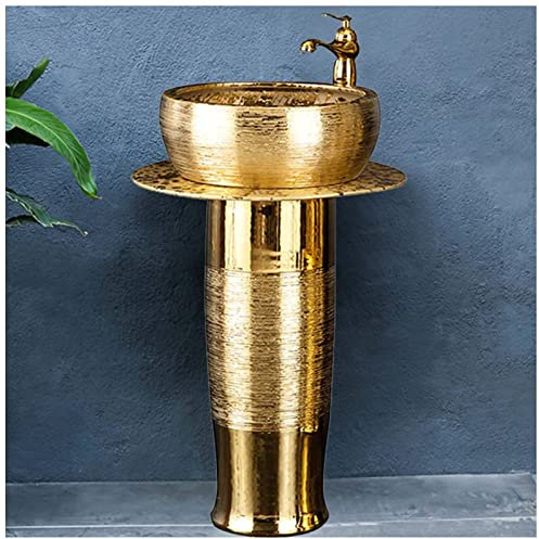 EXTLEZSA Standwaschbecken, Luxus Standwaschtisch Gold Farbe Waschtisch Für Drinnen Und Draußen mit Wasserhahn/Einlassrohr/Abfluss/Eckventil (Ohne Spiegel,Gold)