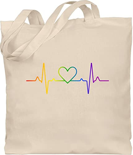 Shirtracer Baumwolltasche - LGBTQ Kleidung Flag - Herzschlag Regenbogen Pride - Unisize - Naturweiß - jutebeutel lgbt herz stoffbeutel csd lgbtq+regenbogen beutel lesbian tragetasche lqbtq tasche gay