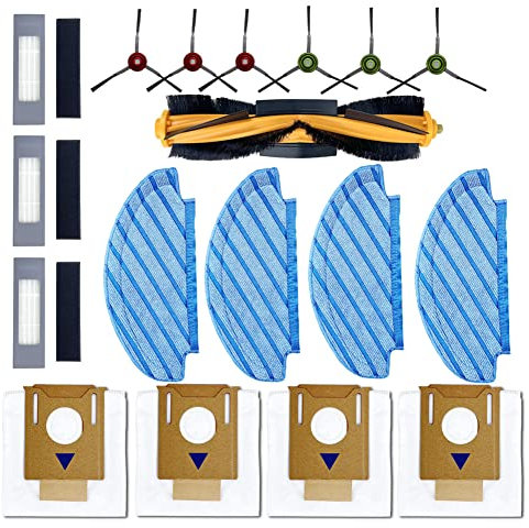 Ytaland Kit de 18 pièces de rechange compatible avec Ecovacs Deebot Ozmo T8 T8+ T8 AIVI T8MAX,N8+ N8 pro N8 pro+,T9+,1 brosse principale, 6 brosses latérales, 3 filtres, 4 serpillières