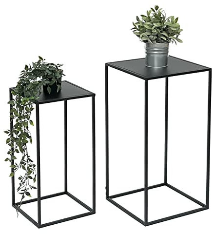DanDiBo Blumenhocker Metall Schwarz Eckig Blumenständer Beistelltisch 96312 2er Set Blumensäule Modern Pflanzenständer Pflanzenhocker