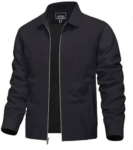 TACVASEN Summer Jackets for Men Lightweight Bomber Jacket Smart Casual Full Zip Jackets Light Spring Windbreaker Jacket Black,XL