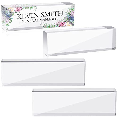 Marsui 4 Pack Clear Acrylic Desk Name Plates 8x2.5x1.25 Inch Personalized Blank Acrylic Glass Blocks, Custom DIY Name Plates for Office, School, Teacher Employee Gifts