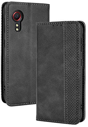 XINNI Housse pour Telephone Samsung Galaxy Xcover 5 Etui, PU/TPU Retourner Cuir Coque Magnétique Portefeuille, Noir