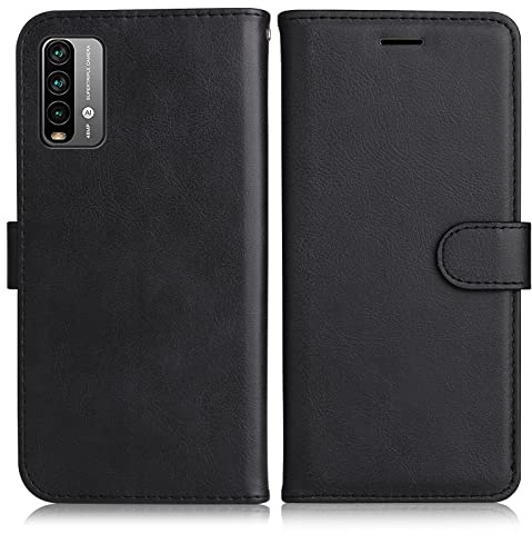 DENDICO Hülle für Xiaomi Redmi 9T / Xiaomi Poco M3, PU Leder Brieftasche Handyhülle, Flip Tasche TPU Schutzhülle mit Kartenfach für Xiaomi Redmi 9T / Xiaomi Poco M3, Schwarz